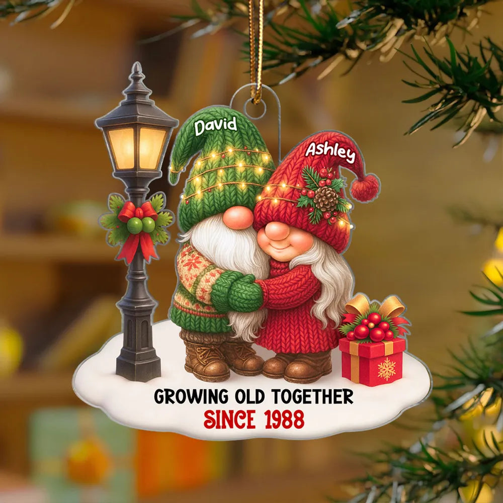 Gnome Christmas Couple Growing Old Together Personalized Acrylic Ornament, Gift for Him, Gift for Her