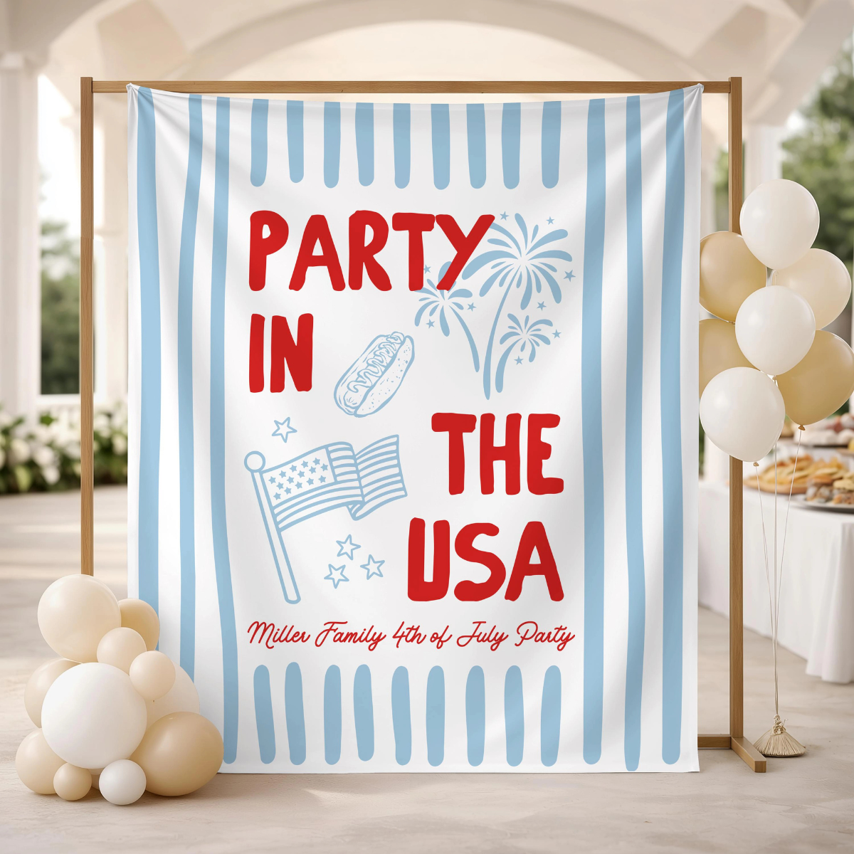 Custom 4th of July Party Banner, Family BBQ Sign, America 250th Anniversary Celebration Backdrop, USA Celebration Decor