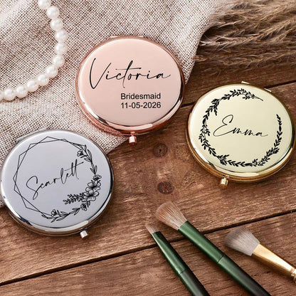 Floral Compact Mirror With Names - Personalized Compact Mirror
