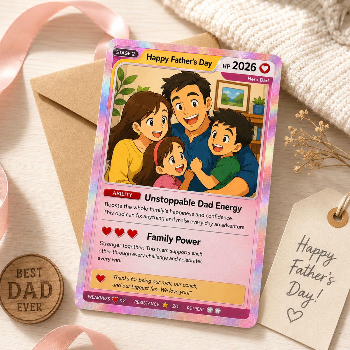 Happy Father's Day Anime Trading Card Personalized Gift for Dad, Custom Anime Fan Gift Card for Father s Day, Unique Dad Collectible Keepsake