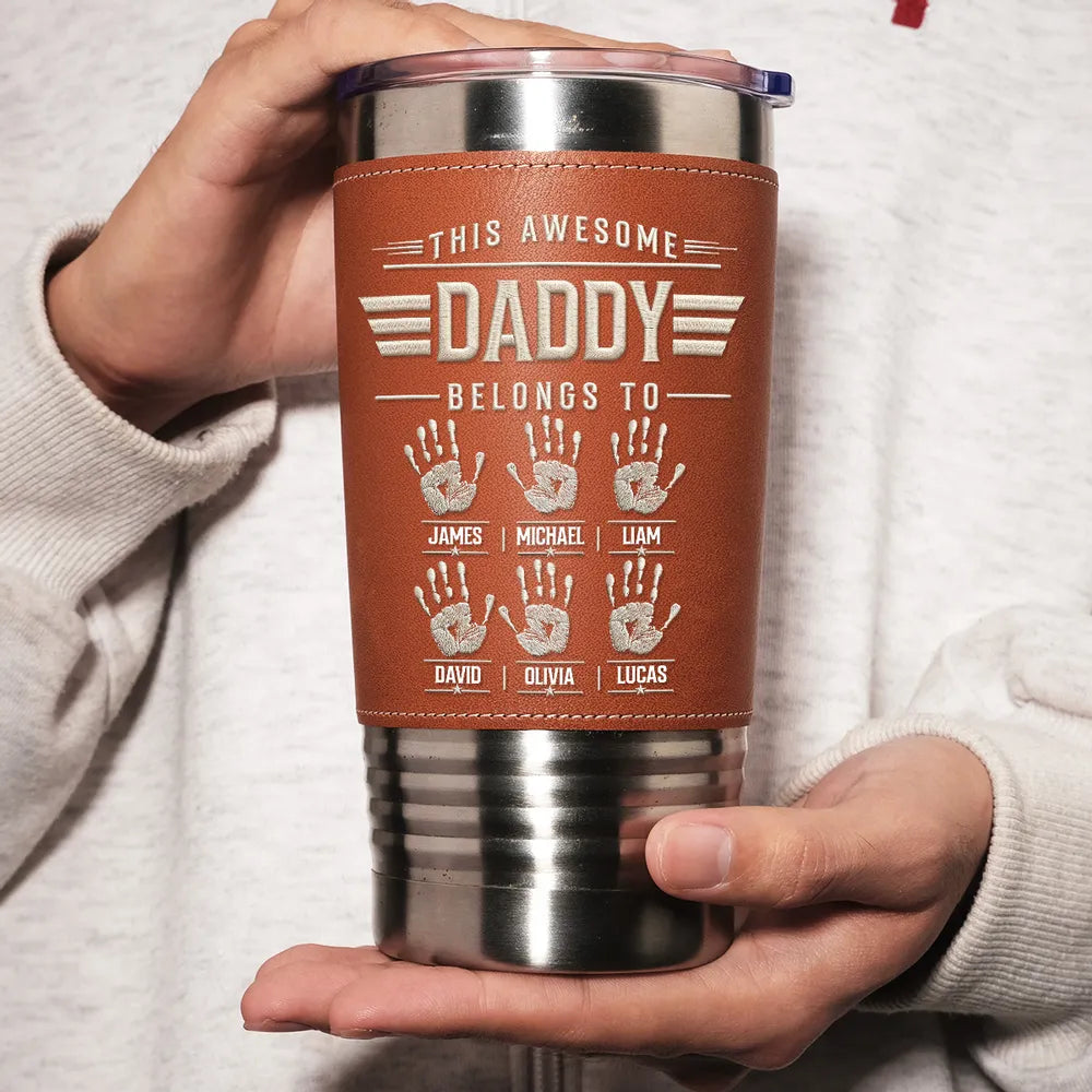 This Is my Awesome Dad Grandpa - Personalized Leather Tumbler - Gift For Father, Gift For Grandpa, Father's Day Gift