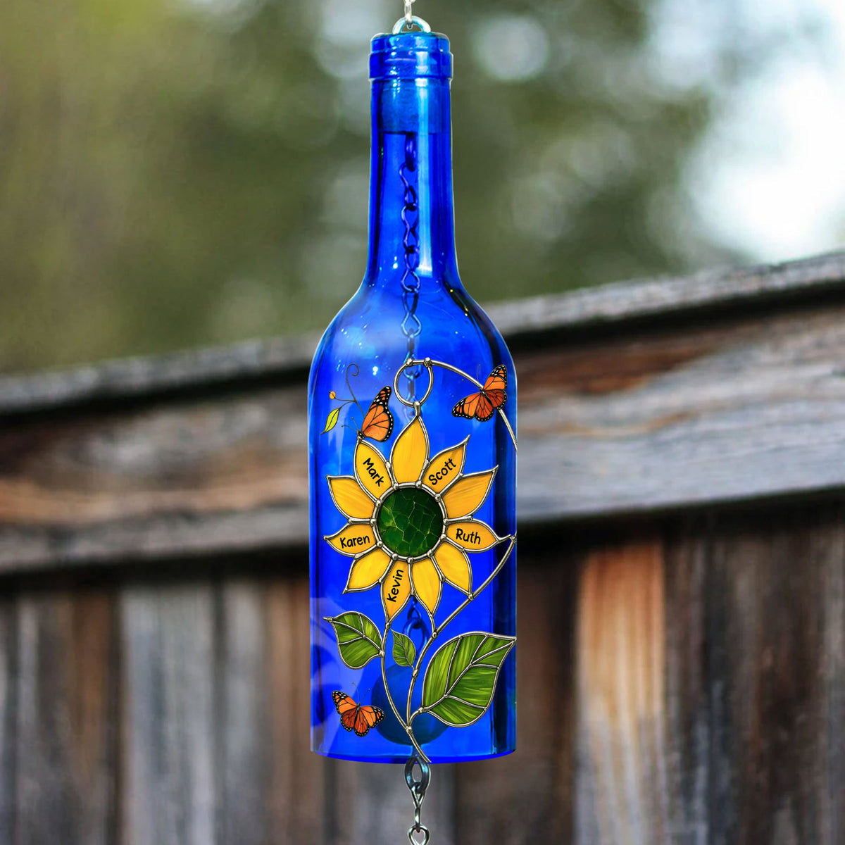 Nana You Are My Sunshine Kids Grandkids Names - Personalized Wine Bottle Wind Chime - Gift For Mom Grandma