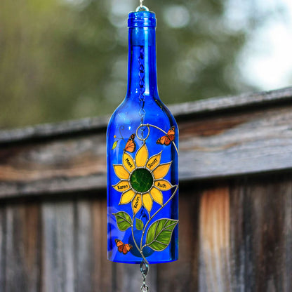 Nana You Are My Sunshine Kids Grandkids Names - Personalized Wine Bottle Wind Chime - Gift For Mom Grandma