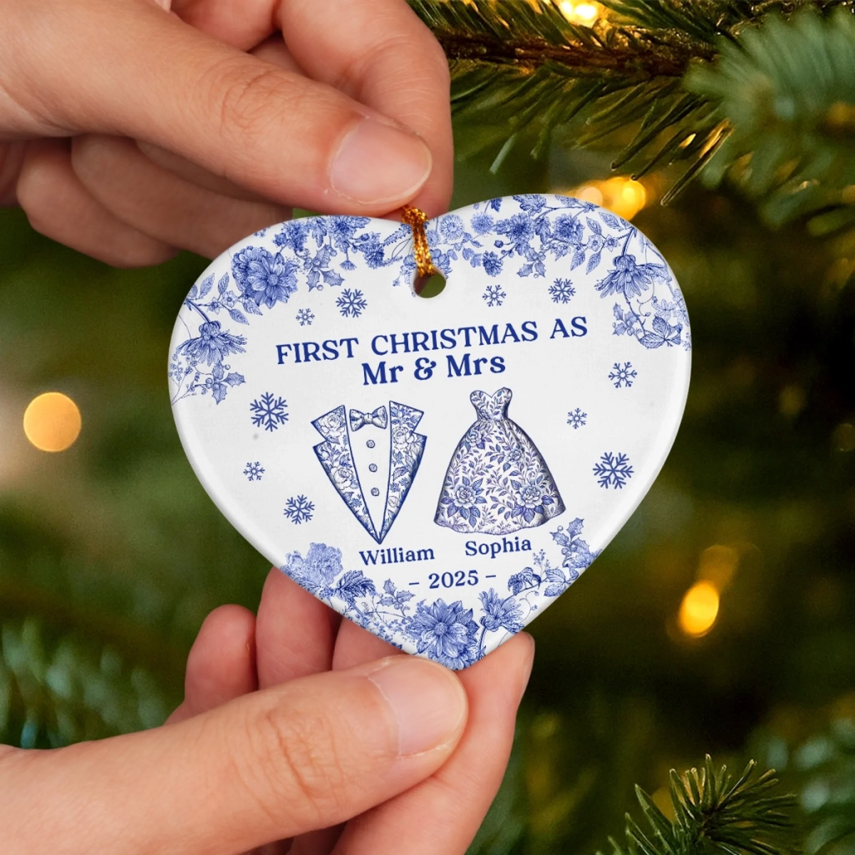 First Chirstmas Anniversary Toile De Jouy Pattern - Personalized Ornament - Gift For Couple, Christmas, Anniversary Gift