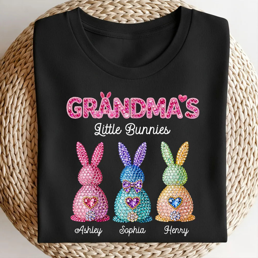 Grandma's Little Rhinestones Bunnies - Personalized Apparel - Easter Gift For Mom Grandma