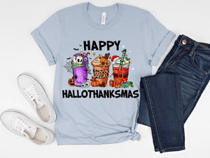 Happy Hallothanksmas Shirt, Halloween Christmas Thanksgiving Shirt, Funny Holiday Iced Coffee Shirt, Gift For Her, Coffee Lovers Gift, 5.jpg