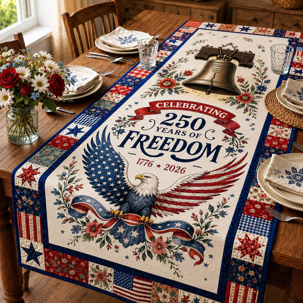 USA 250th Anniversary Table Runner, Patriotic America 1776-2026 Table Decor, Independence Day Dining Table Runner, Americana Home Decoration