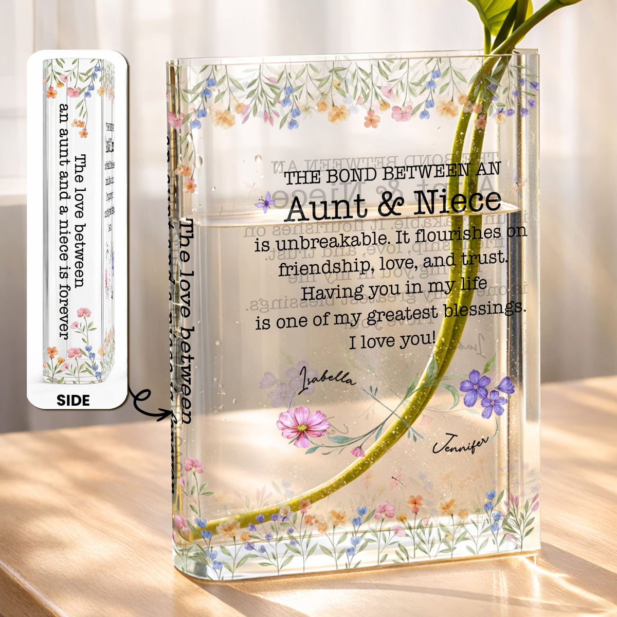 The Bond Between An Aunt & Niece, Personalized Acrylic Book Vase, Gift For Aunt, Mother's Day