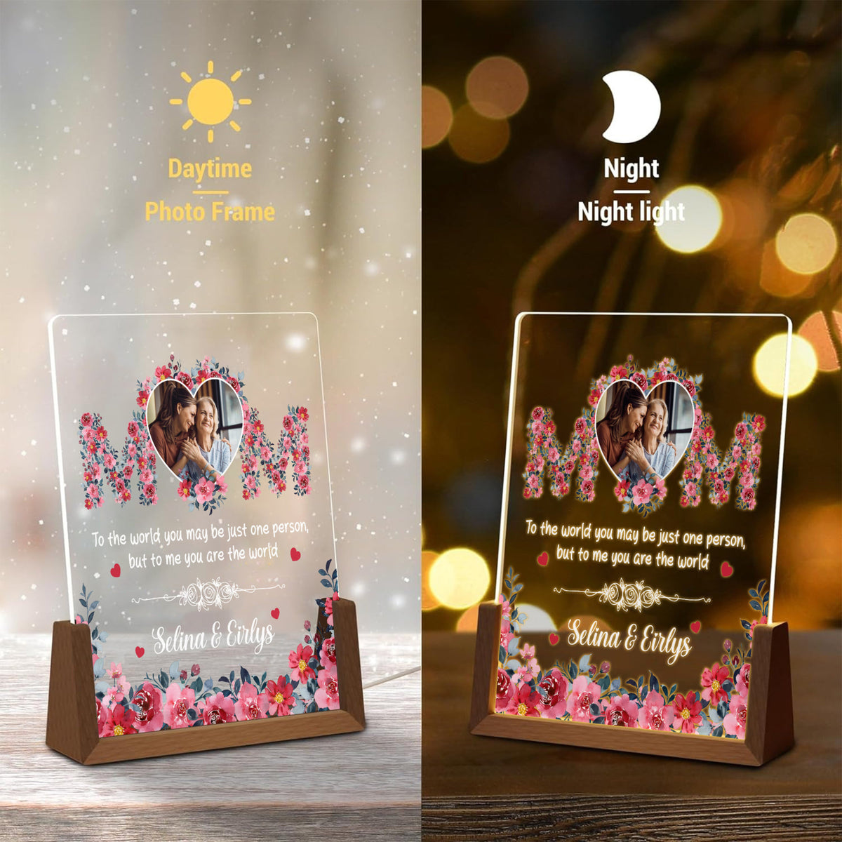 Personalized Mom Flower with Kids Names Plaque Light, Gifts for Mom, Grandma, Mother's Day Gift