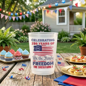 We The People Celebrate Our Freedom - Personalized Plastic Frosted Water Cup - Patriotic Gift For Family, 4th Of July Gift