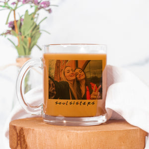 Personalized Photo Clear Mug Glass, Custom Message Photo Glass Coffee Mug, Clear Glass Mug Photo Gift, Best Friends, Custom Photo Glass Mug