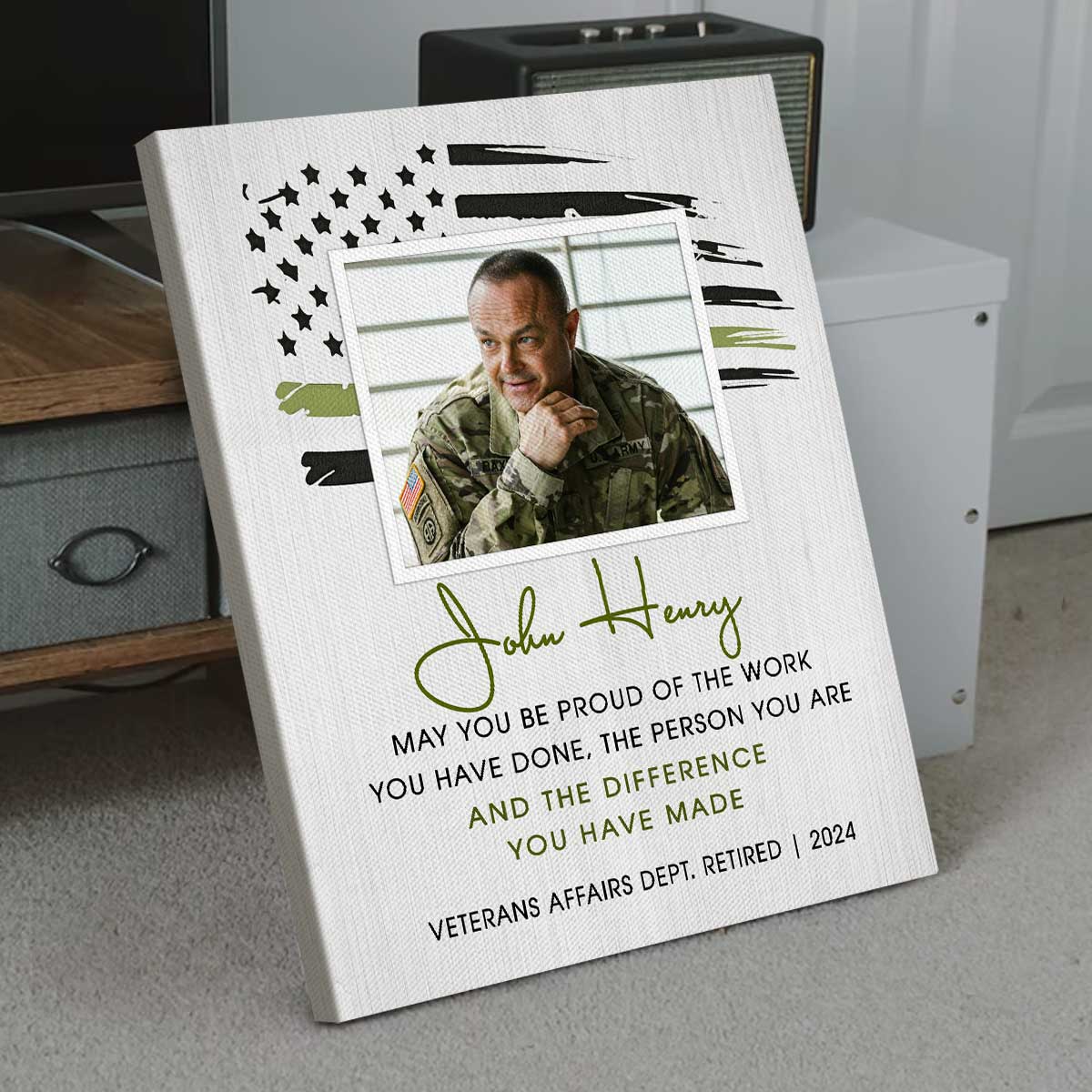 Military Retirement Custom Picture Canvas, Army Thank You Gift For Retirement, 4th Of July Gift For Retired Military Men