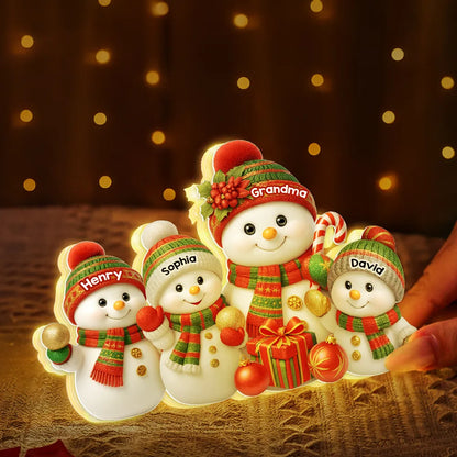 Festive Snowman Grandma & Grandkids - Personalized Acrylic Light Box - Christmas Gift for Mom, Grandma