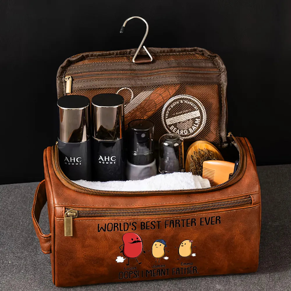 Best Farter Ever I Mean Father - Personalized Leather Toiletry Bag - Gift For Father, Gift For Grandpa, Father's Day Gift