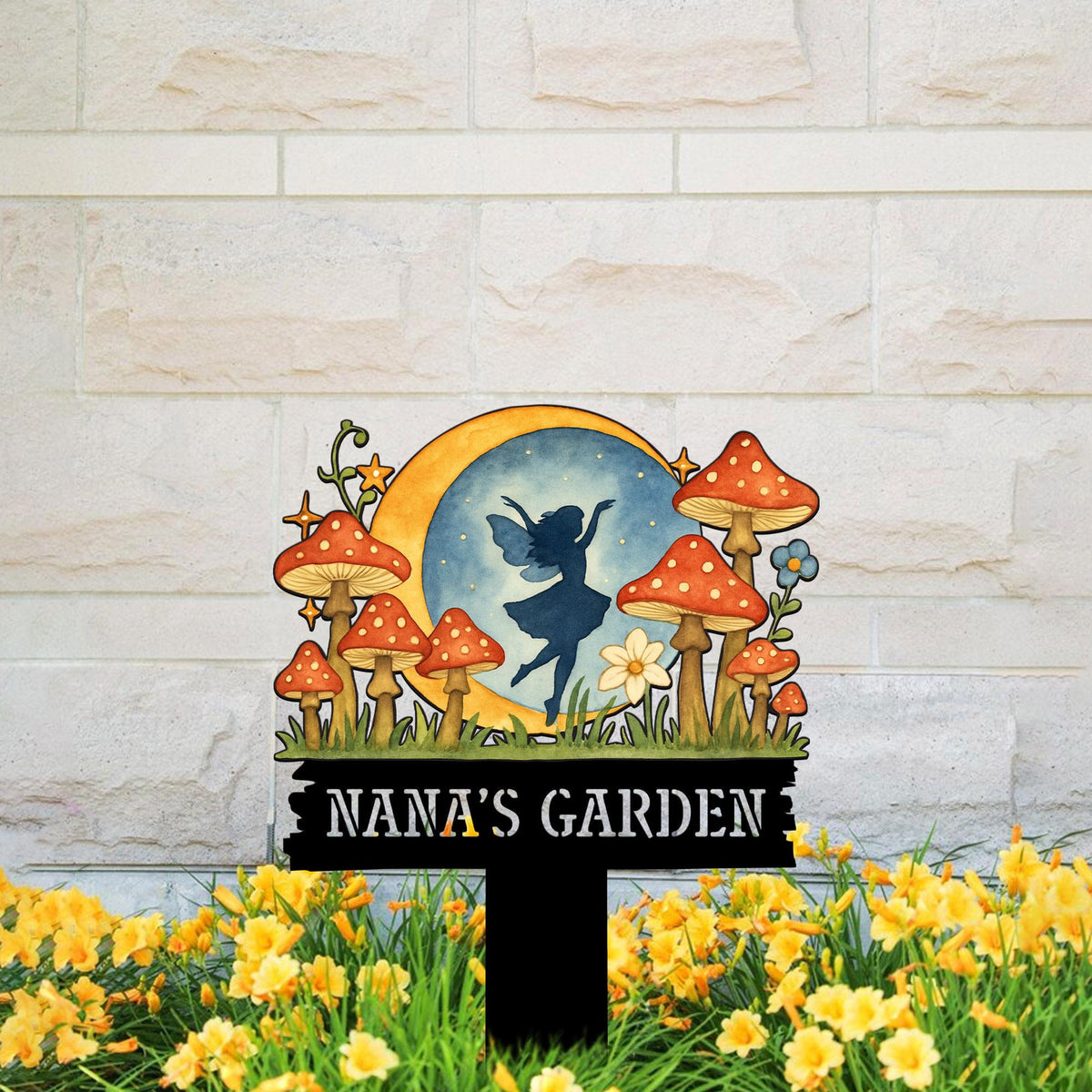Custom Fairy Garden Stake, Fairy Metal Garden Sign, Mushroom Yard Sign, Gardener Gift, Gift for Her Mother's Day, Nana's Blessings