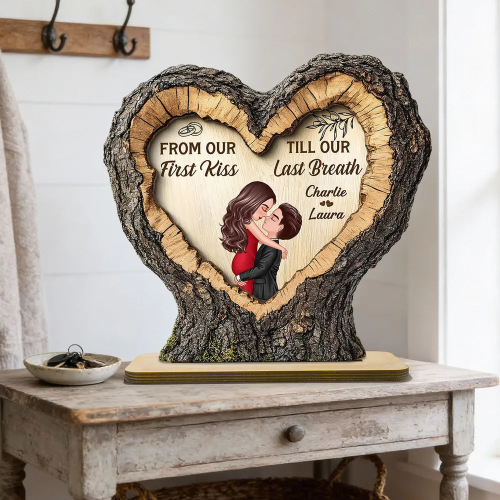 From First Kiss Till Last Breath Couple Kissing - Personalized Wooden Plaque - Anniversary Gift, Valentine's Gift For Him, For Her