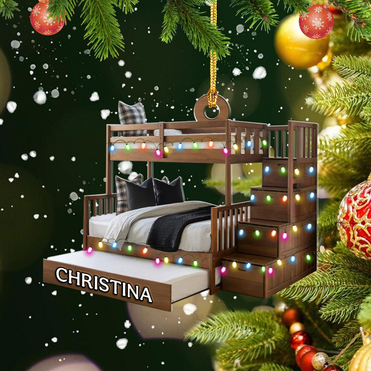 Personalized 2D Bunk Bed Ornament, Twin Over Twin Christmas Decor, Gift For Twins
