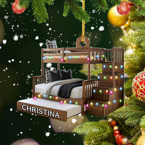 Personalized 2D Bunk Bed Ornament, Twin Over Twin Christmas Decor, Gift For Twins