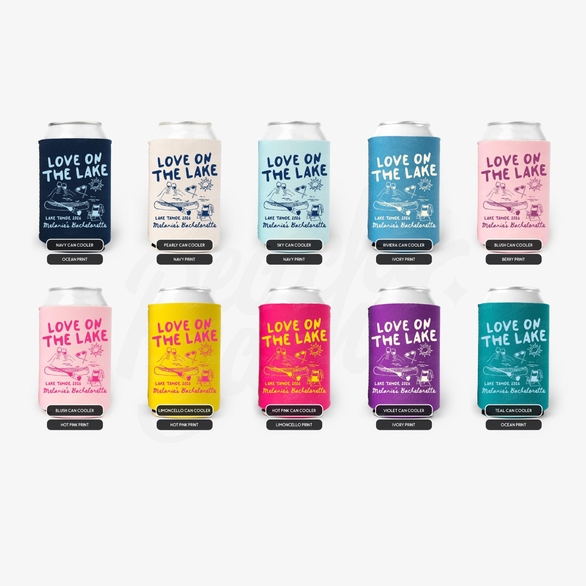 Love On The Lake Bachelorette Can Coolers, Personalized Lake Club Bachelorette Drink Can Sleeves, Camping Bachelorette Party Favors