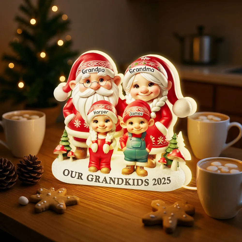 3D Effect Christmas Gnome Family - Personalized Acrylic Light Box - Christmas Gift For Grandparents, Mom & Dad