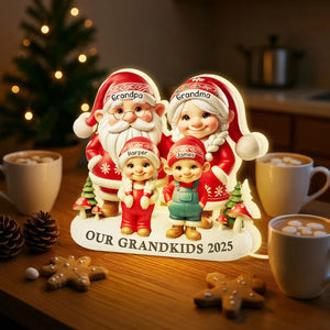 3D Effect Christmas Gnome Family - Personalized Acrylic Light Box - Christmas Gift For Grandparents, Mom & Dad