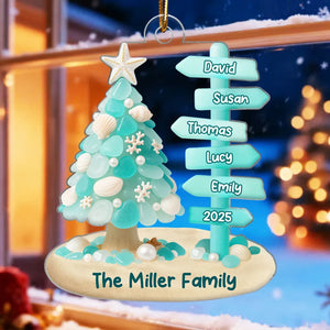 Family Direction Sign Post Sea Glass Pattern - Personalized Acrylic Ornament - Christmas Gift for Family