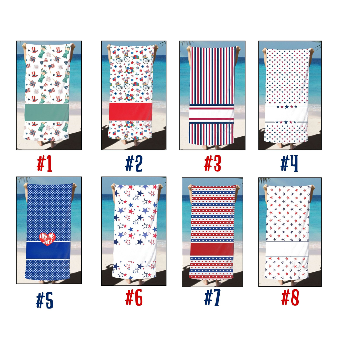 Custom Patriotic Beach Towel for Independence Day Celebration, Personalized 4th of July Beach Towel, Red White Blue Gift American Flag Towel