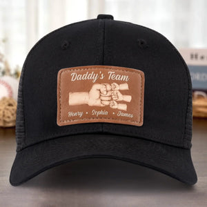 Daddy's Team Is Unbreakable - Personalized Leather Label Net Hat - Gift For Dad, Father's Day