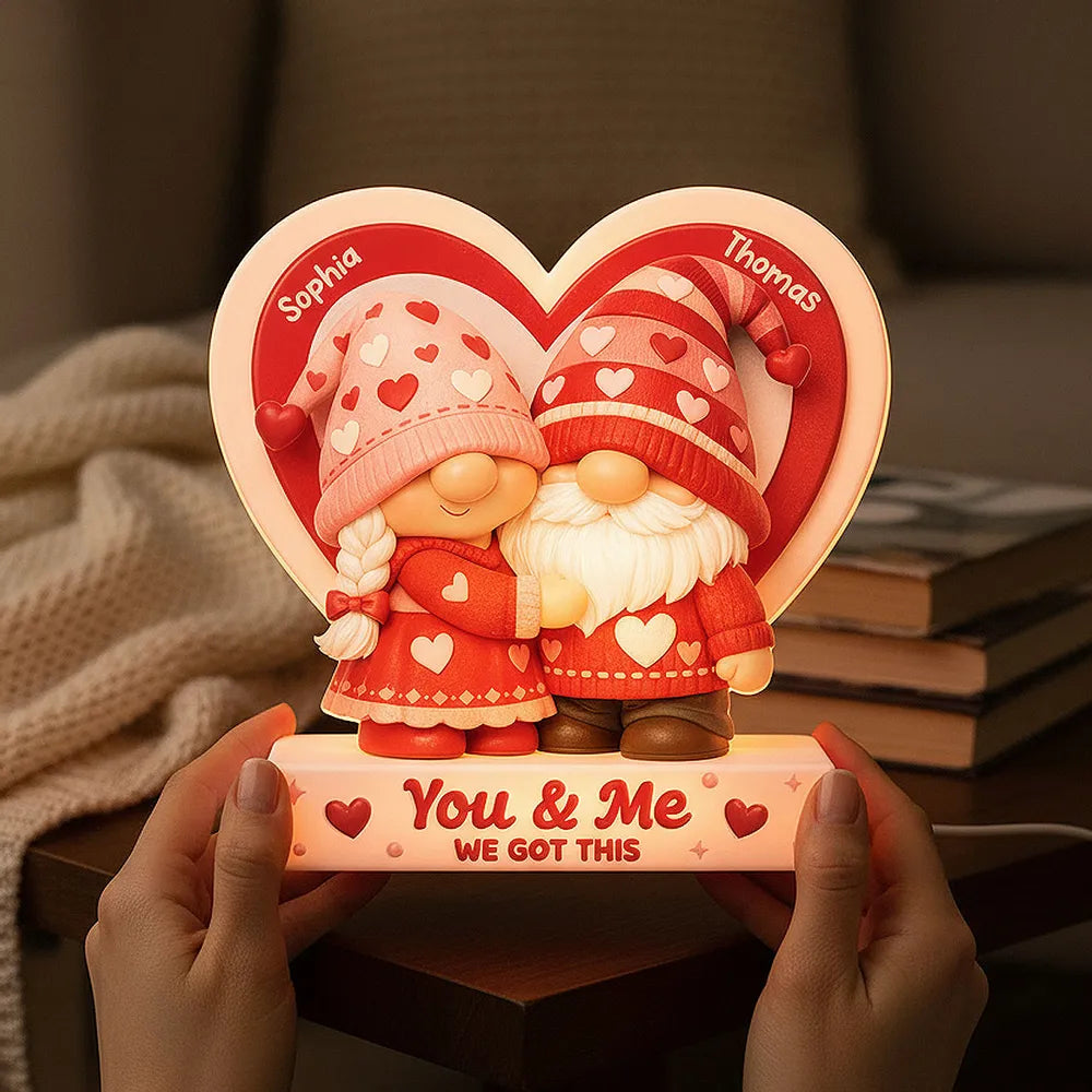 Eternal Love Gnome Couple - Personalized Acrylic Light Box - Valentine's Day Gift For Couple, For Him, For Her