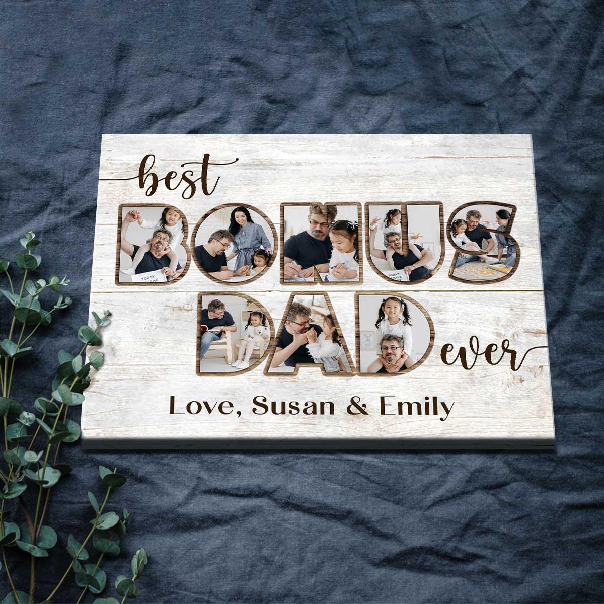Bonus Dad Photo Collage Personalized, Bonus Dad Father's Day Gifts, Best Bonus Dad Canvas