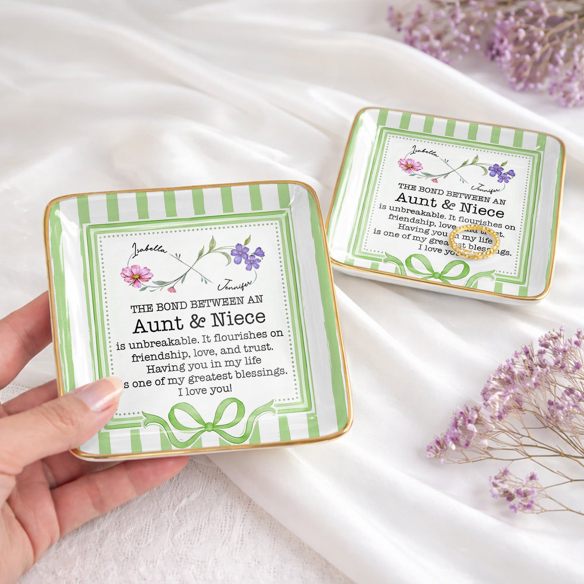 The Bond Between An Aunt & Niece, Flowers & Ribbon Decor, Personalized Gift For Family