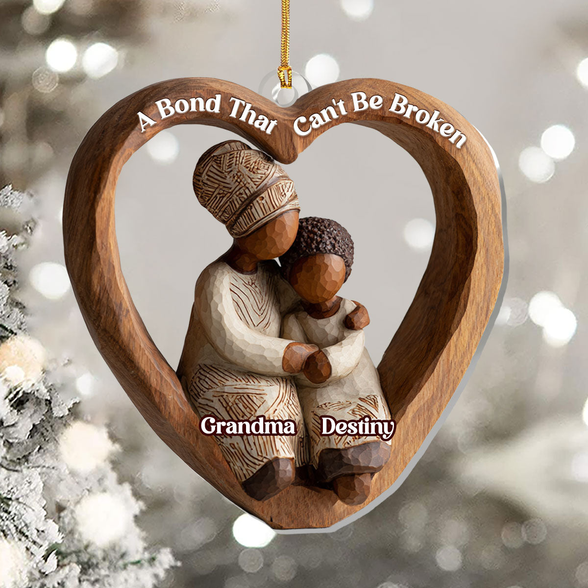 Mom & Kid A Bond That Can't Be Broken - Personalized Acrylic Ornament - Christmas Gift For Black Mother