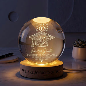 Personalized Class of 2026 Crystal Ball Night Light, Custom Graduation Gift, LED Lamp for Senior Keepsake
