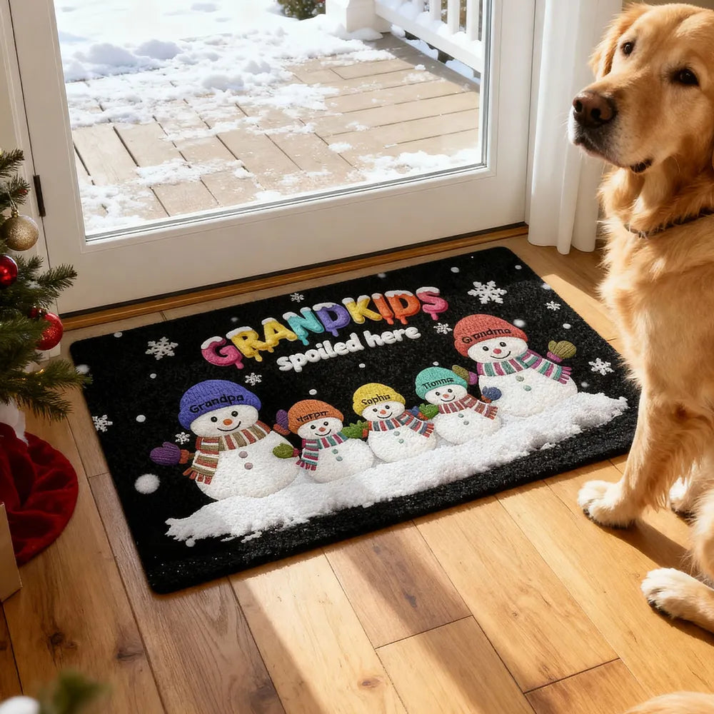 3D Effect Christmas Snowman Grandkids Spoiled Here - Personalized Doormat - Gift For Grandparents
