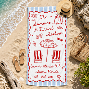 Personalized Birthday Beach Towel, Custom The Summer I Turned Birthday Beach Towel, Summer 20th 30th 40th Birthday Gift, Bachelorette Towels