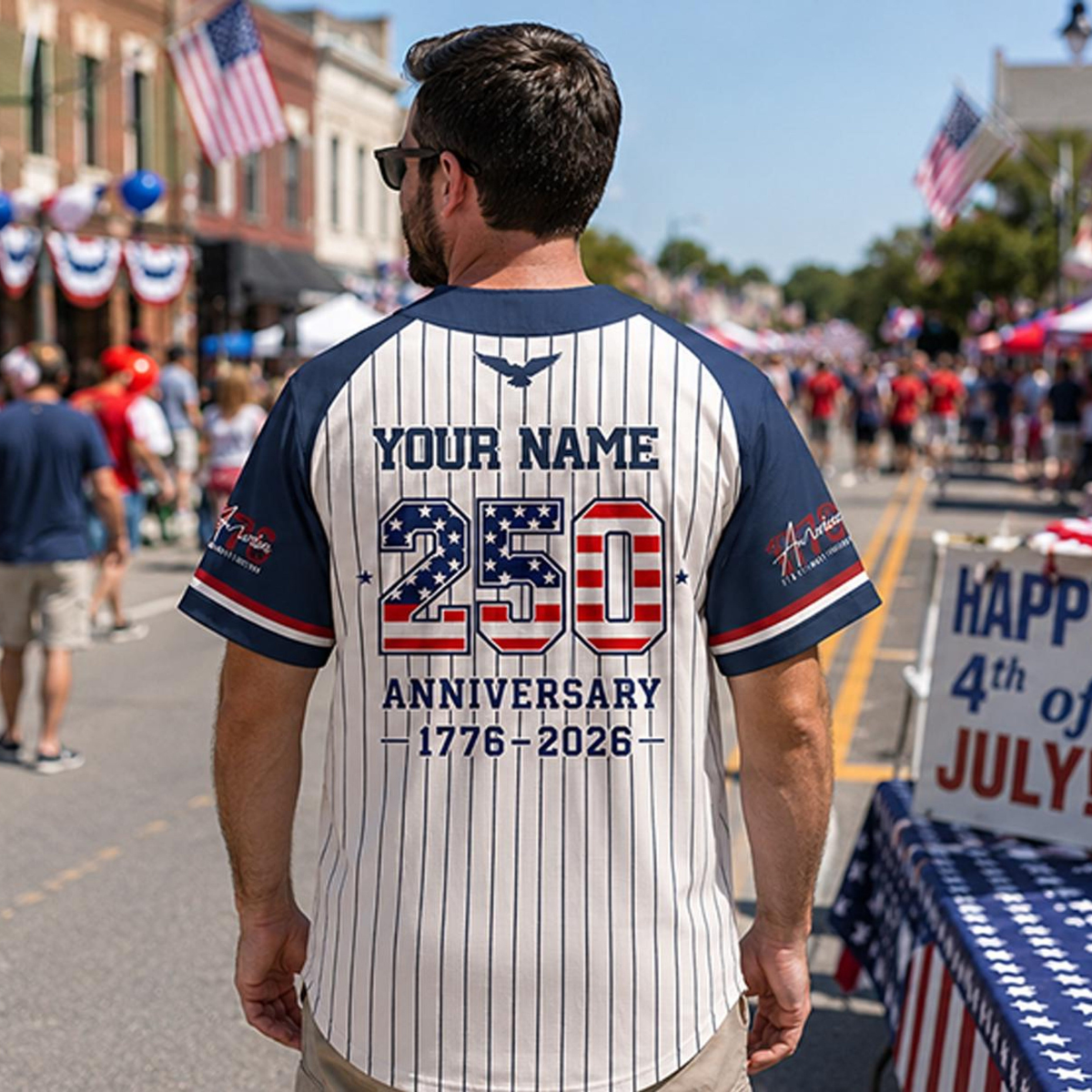 Personalized Name Number America 250 Jersey, 4th of July Baseball Shirt, USA Patriotic Jersey, Custom Name Number Independence Day Outfit