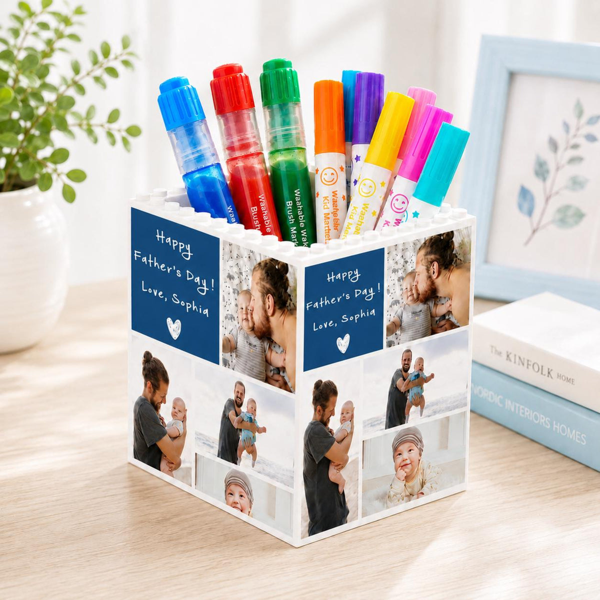 Custom Unique Gift for Dad, Photo Collage Building Block Pen Holder, Dad And Me Photo Blocks, Gift For Husband, Bricks Puzzle Fathers Day