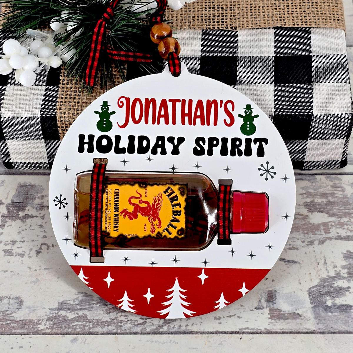 Holiday Spirits Personalized Whiskey Bottle - Christmas Ornament - Christmas Gift For Friends, Family