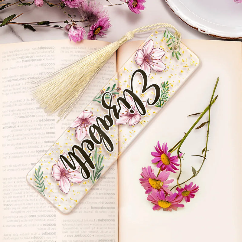 Colorful Flower Birth Month & Name - Personalized Acrylic Bookmark - Gift For Her, Gift For Sister, Bestie, Friend