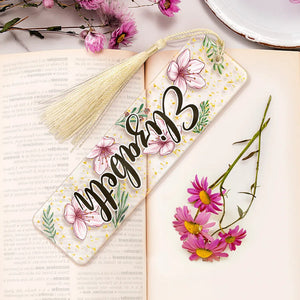 Colorful Flower Birth Month & Name - Personalized Acrylic Bookmark - Gift For Her, Gift For Sister, Bestie, Friend