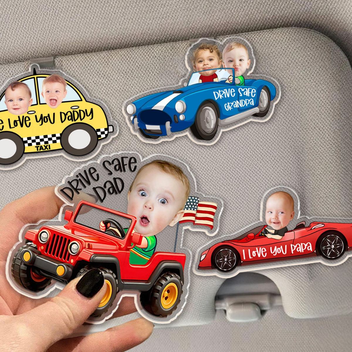 Custom Kids Photo Car Visor Clip, Drive Safe Gift For Dad, Father's Day Gift For Husband, New Dad Gift, Drive Safe Gift For Grandpa