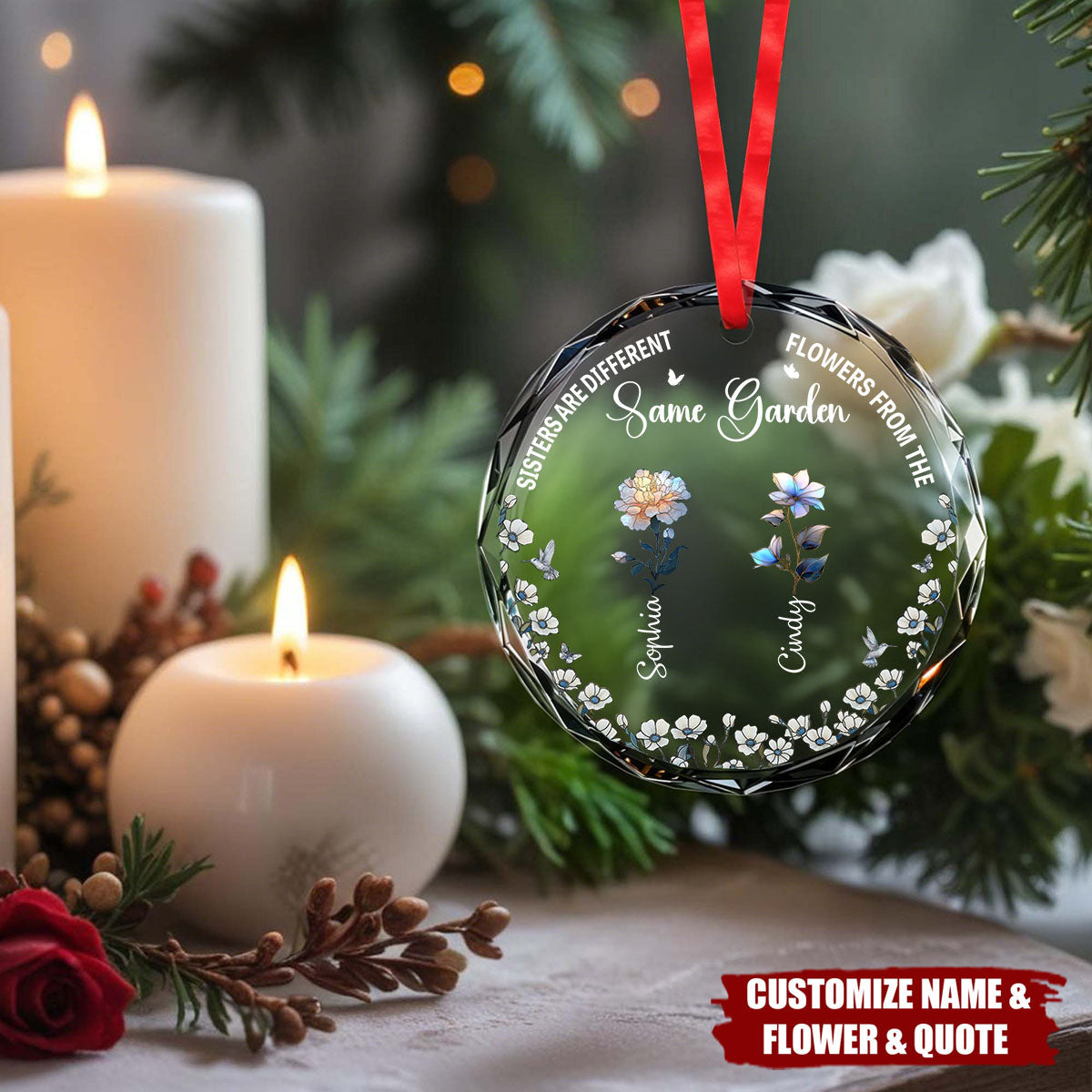 It Takes A Long Time To Grow Old Friends Birth Flowers - Personalized Crystal Ornament - Christmas Gift For Friends, Sisters, Besties