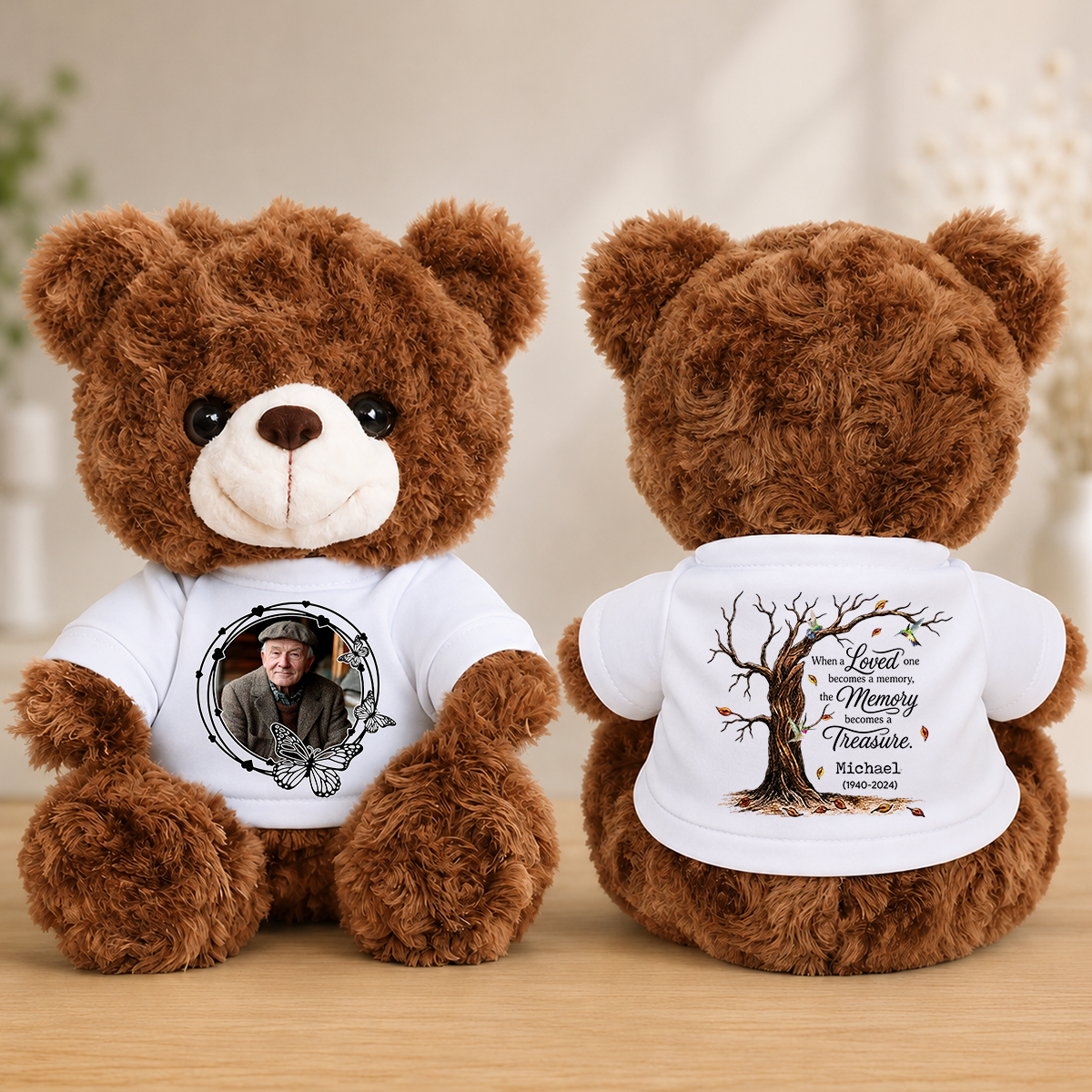Memorial Tree Butterflies Cardinals Teddy Bear - Memorial Gift - Personalized Plush Bear