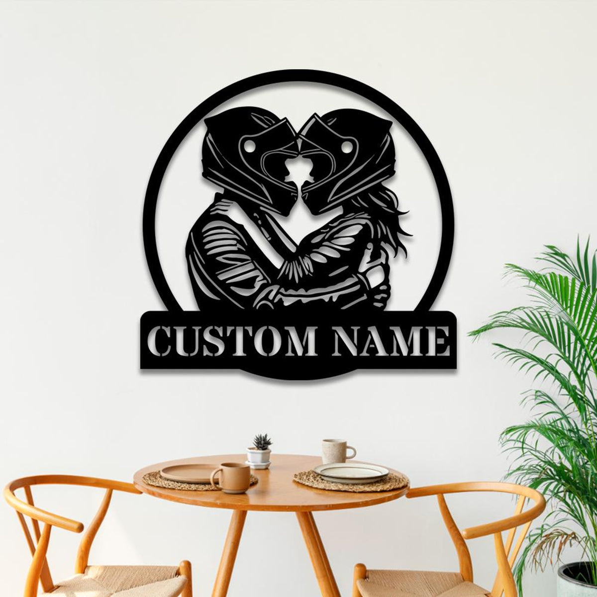 Custom Romantic Biker Couple Metal Wall Art with Led Lights, Couple Motorcycle Sign, Couple Biker Name Sign Christmas Gift