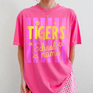 Custom Mascot Striped Shirt, School Spirit Shirt, Vintage Shirt, Checkered Leopard, Floral Preppy Letters, Back To School Shirt, Test Day