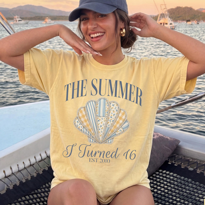 The Summer I Turned 16 Shirt, 16th Birthday Shirt, Faux Patchwork Beach Birthday Shirt, 16th Birthday Gift for Girl