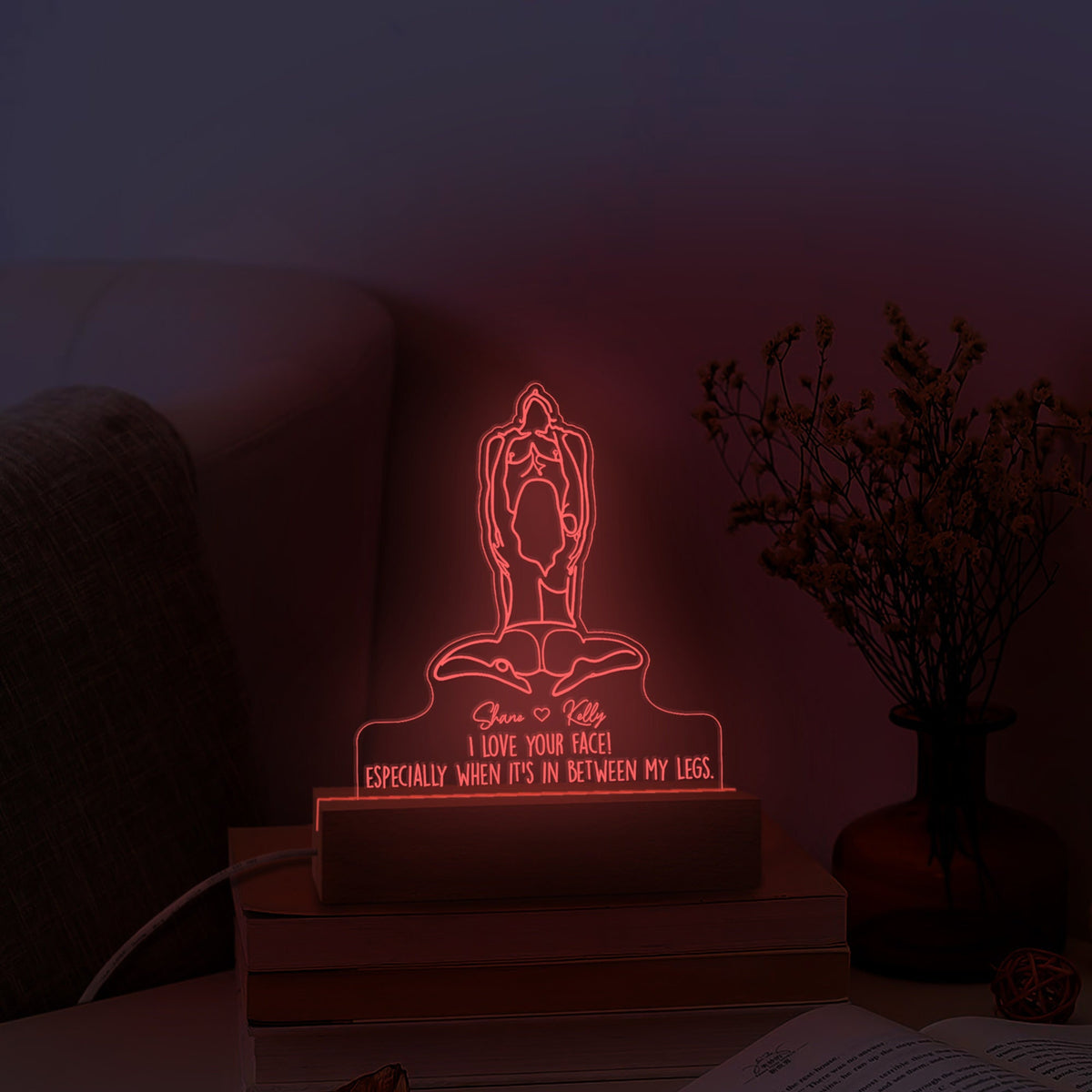 Adult Humor LED Light, Valentines Day Gift For Him, I Love Your Face, Custom Night Light Valentines Day LED Light Wooden Base, Gift For Boyfriend