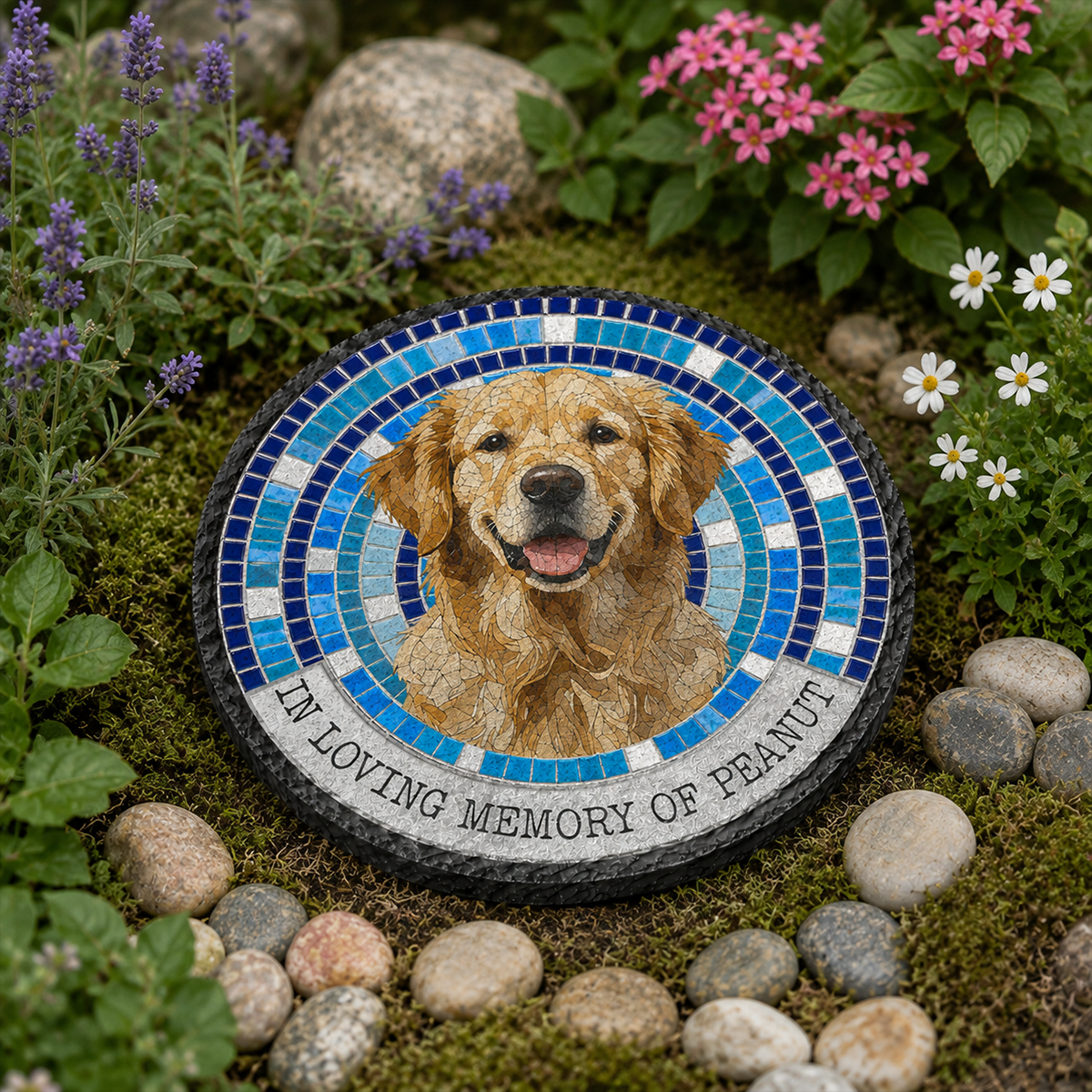 In Loving Memory Upload Photo - Circle Slate Memorial Stone For Dog Cat Memorial