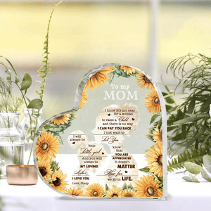 Sunflower Mommy & Daughter - Personalized Heart Shaped Acrylic Plaque - Gift For Mom From Daughter, Mother's Day, Birthday Gift