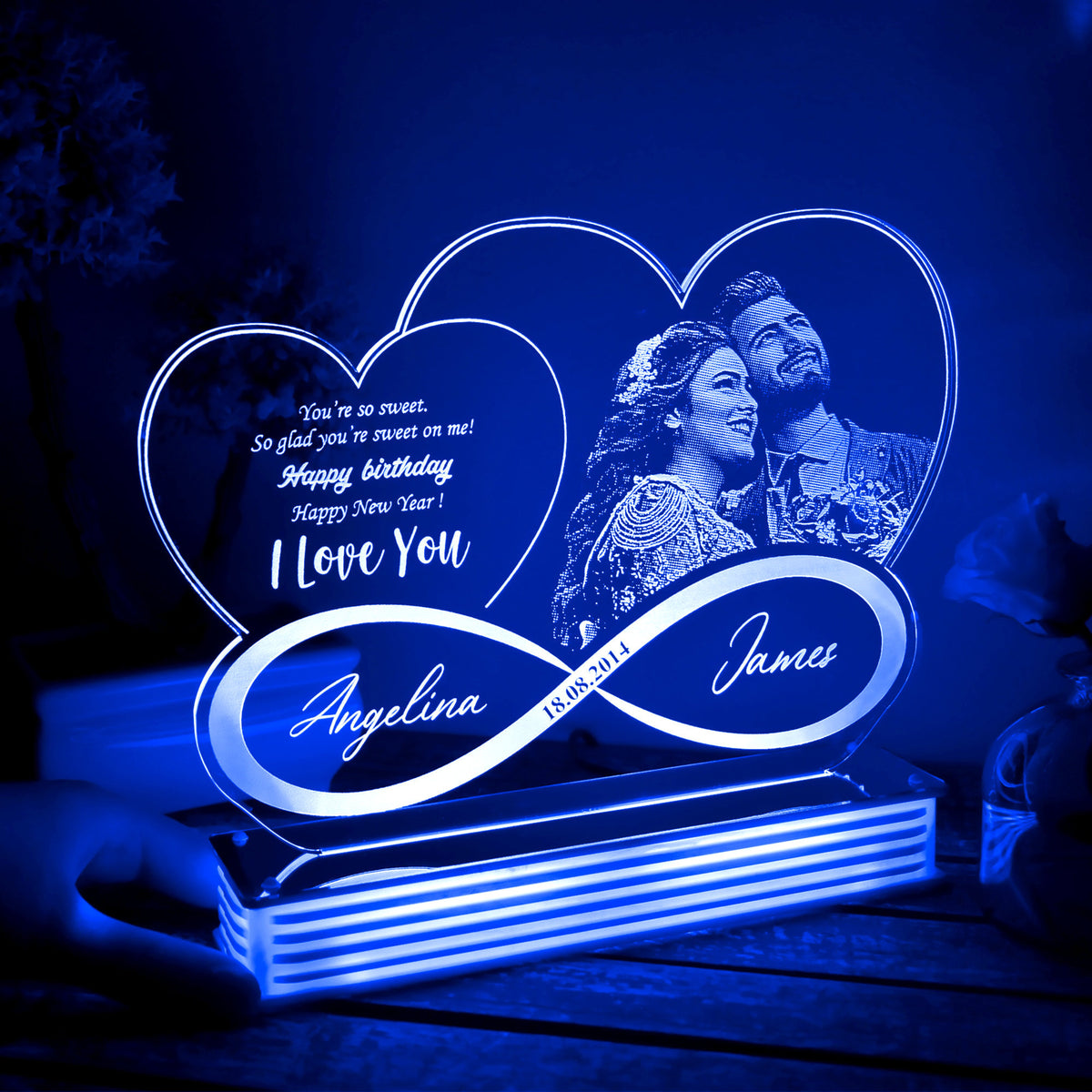 Personalized Photo Led Night Light, Eternity Love Lamp, Acrylic Night Light, Custom Bedside Lamp, Couple Gift, Wedding Gift, Memorial Gift